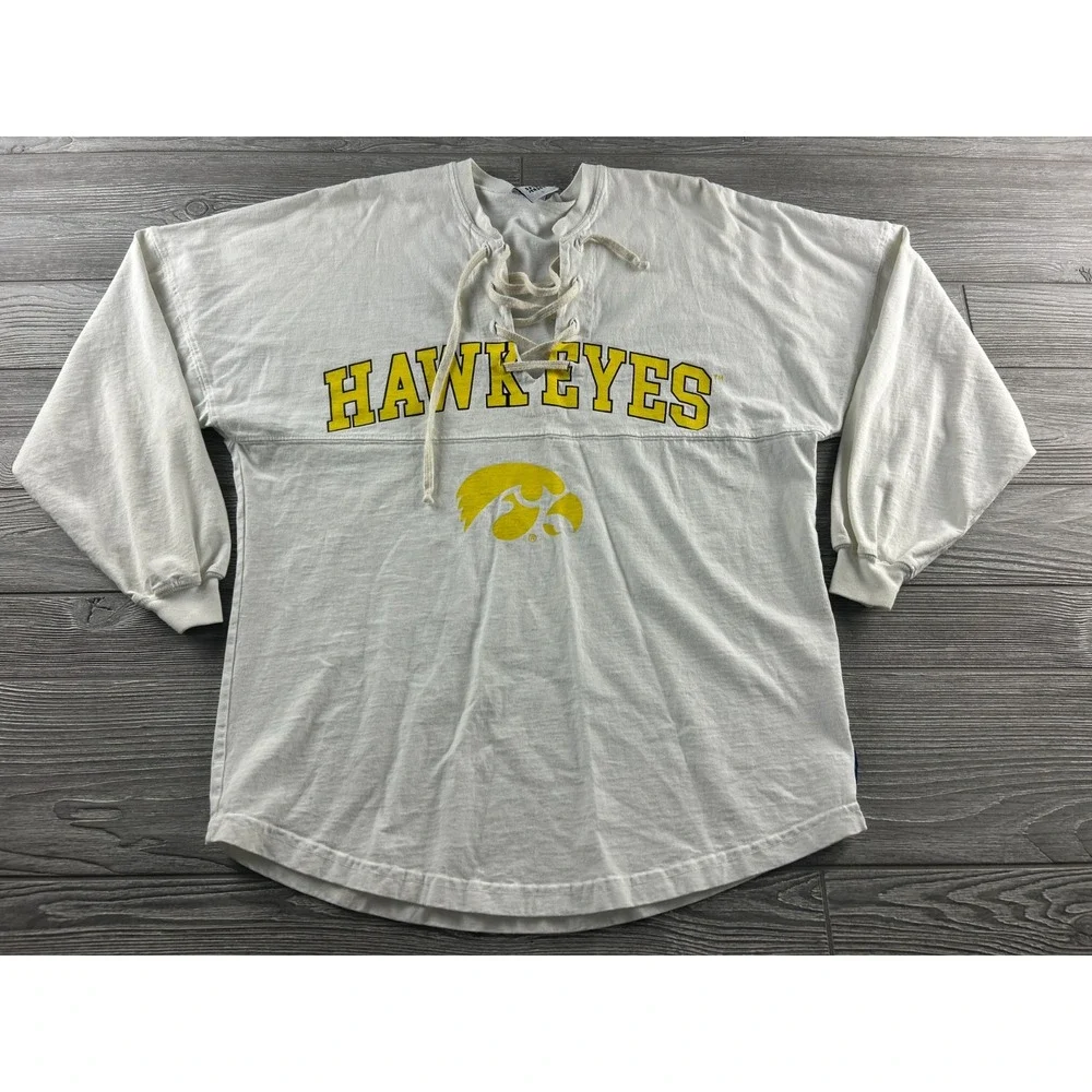 Pressbox Iowa Hawkeyes Women Spirit Jersey Lace Up Long Sleeve White Small